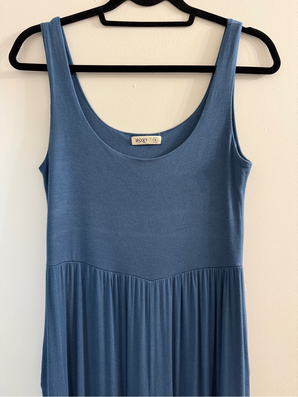 SOZY Jumpsuit Women S Blue Wide Leg Scoop Neck Modal Spandex Boho Casual Lounge